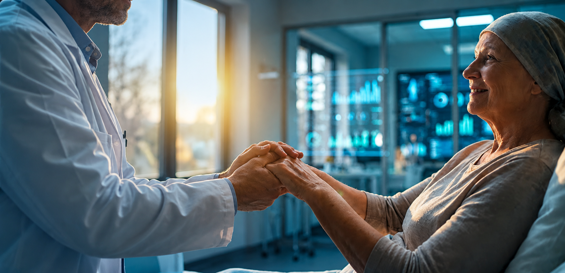 Doctor holding patient's hand